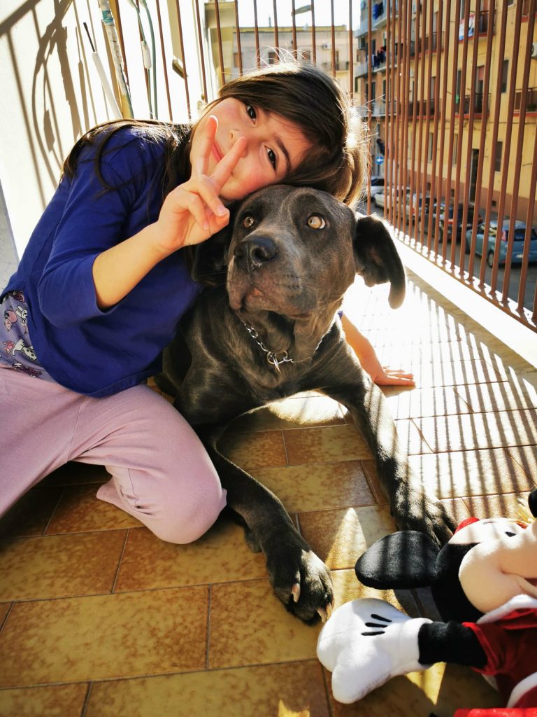 Greta taking some sunshine on the balcony with Kira