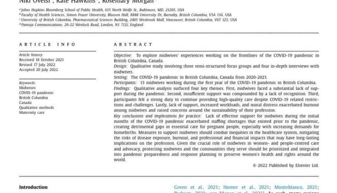 ‘Forgotten as first line providers’: The experiences of midwives during the COVID-19 pandemic in British Columbia, Canada